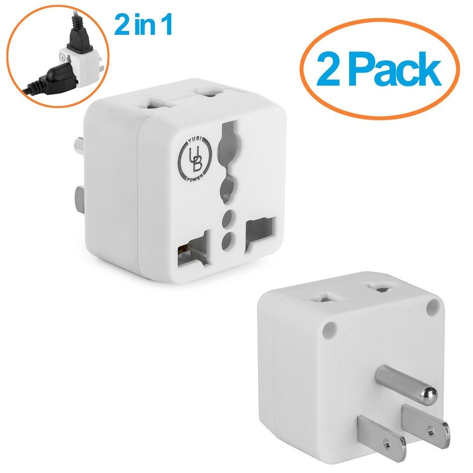 Yubi Power 2 in 1 Universal Travel Adapter with 2 Universal Outlets - Built in Surge Protector - 3 Pack - Black... N10