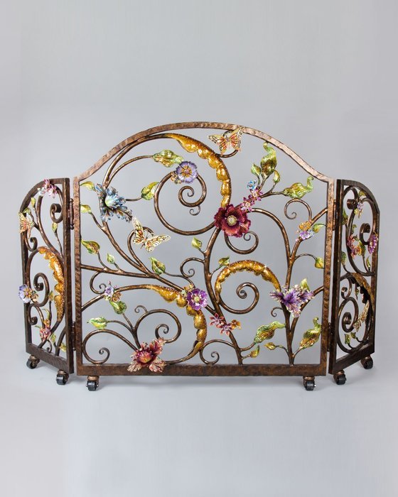 Jay Strongwater Vincente Floral Fireplace Screen SHW3256450