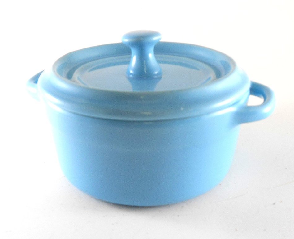 Mini Blue Stoneware Lidded Crock One Piece with Lid N4