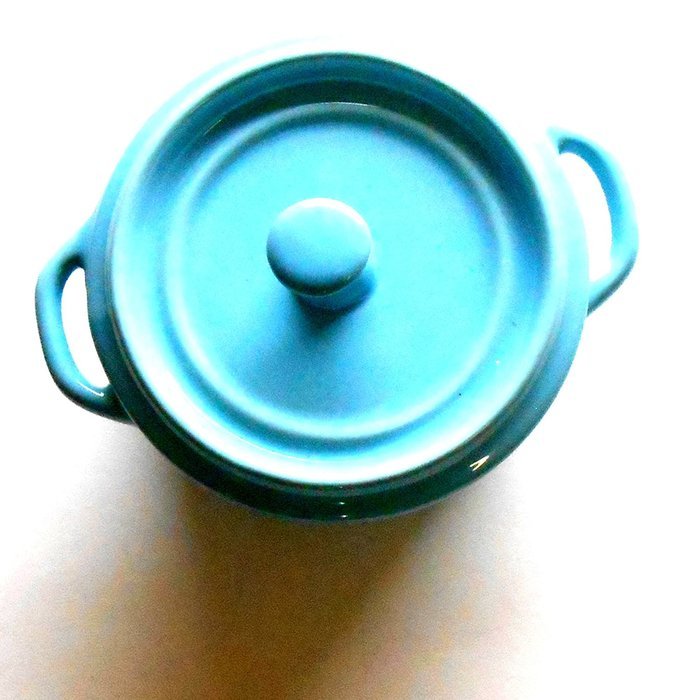 Mini Blue Stoneware Lidded Crock One Piece with Lid N6