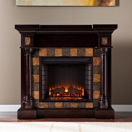 Kentshire Convertible Electric Fireplace Espresso with Faux Slate, Brown N3