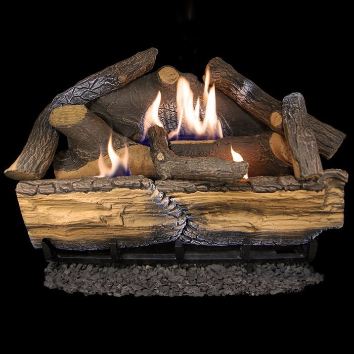 Cedar Ridge Hearth Recon 24-in 32,000-BTU Dual-Burner Vent-Free Gas Fireplace Logs with Thermostat