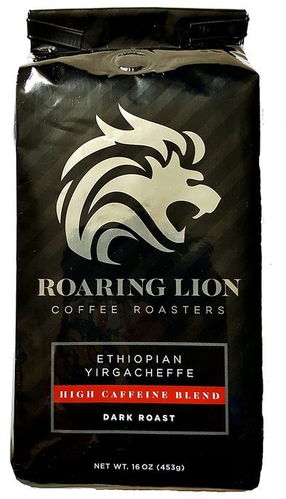 Ethiopian Yirgacheffe Dark French Roast, High Caffeine Blend - Roaring Lion (1lb. Ground Coffee) Perfect Blend... N3
