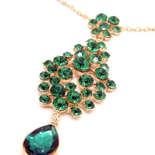 Teardrop Emeral Crystal Hair Clip Chain Tikka Indian Head Piece Dancer Jewelry
