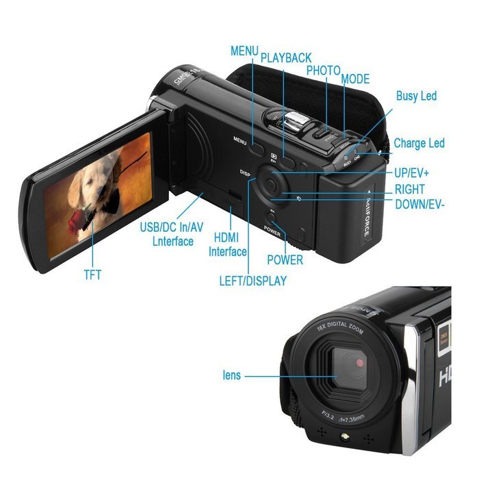 KENUO 3.0" TFT LCD 16x Zoom DV HD 1080P 16MP Camcorder Digital Video Camera W/ HDMI Black