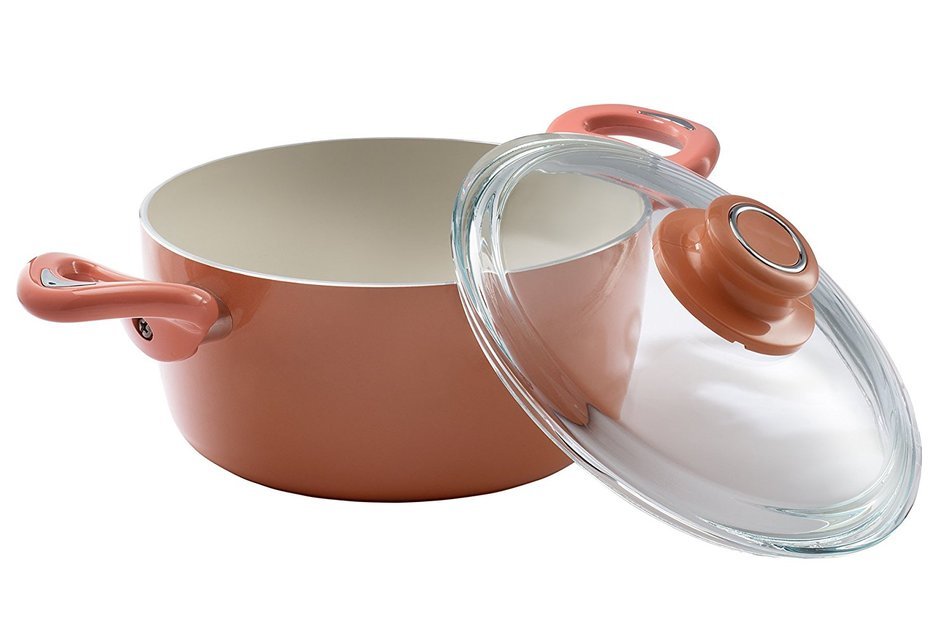 Essenso Ecotouch Lazio Enamel-Coated Dutch Oven with Nonstick Ceramic Interior, PTFE / PFOA Free, 4 Quart, Orange N6