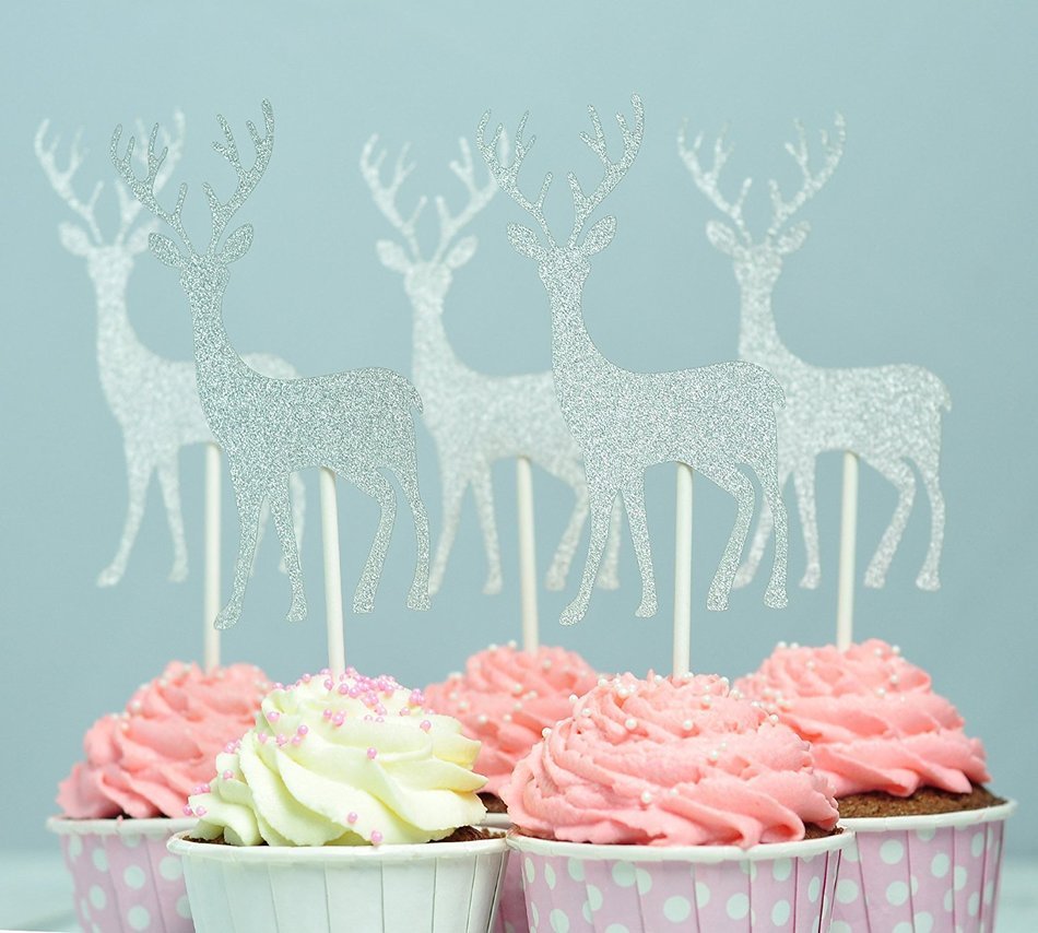 BeBeFun Cupcake Decorative Toppers Glitter Gold Toppers Deers Shape Cupcake Decorating Tools for Wedding Birthday... N3