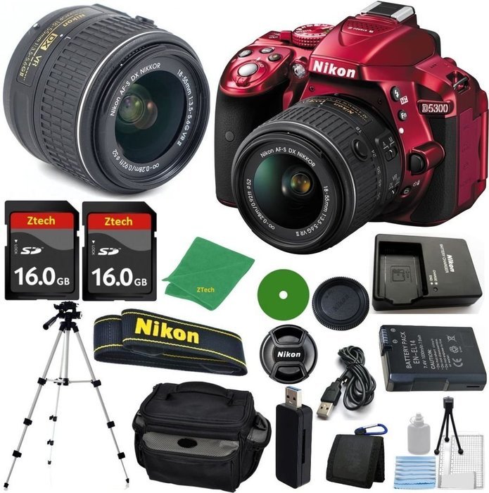 Nikon D5300 Digital SLR - International Version (No Warranty), 18-55mm f/3.5-5.6 DX VR, 2pcs 16GB ZeeTech Memory...