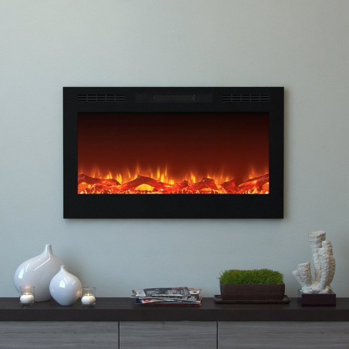 Moda Flame 35 Inch Cynergy Log Built-In Wall Mounted Electric Fireplace N2
