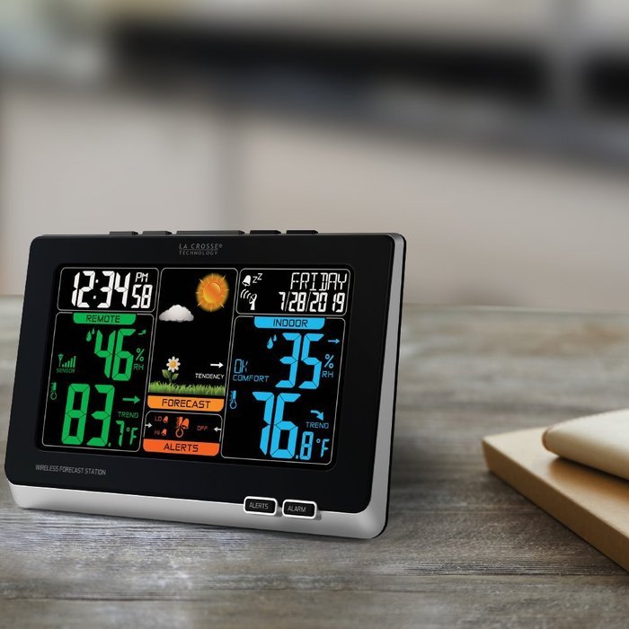 La Crosse Technology C83349 Wireless Atomic Digital Color Forecast Station with Alerts, Black N6