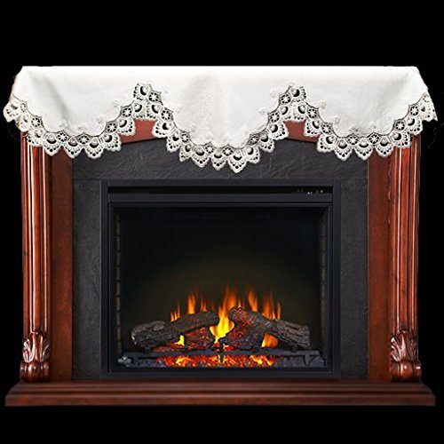 19" X 90" Wide Fireplace Mantel Scarf with White Peacock Lace on White N3