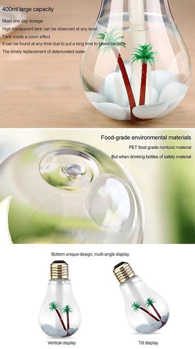 TEKCAM 400ml 7 Color Changing Cool Mist LED Night Lights Bulb Humidifier Bulb Shape Air Humidifier Diffuser with... N7