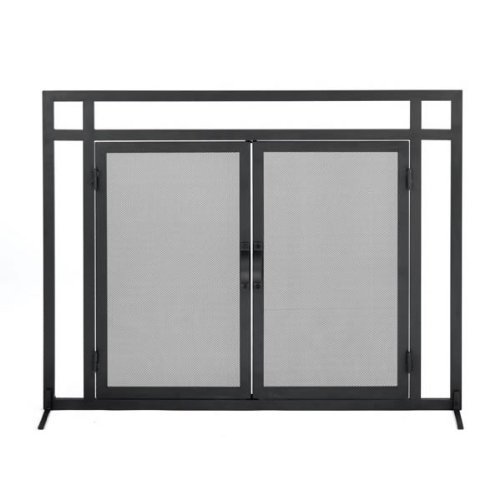 Woodfield Mission Style Black Wrought Iron Fireplace Screen W/doors