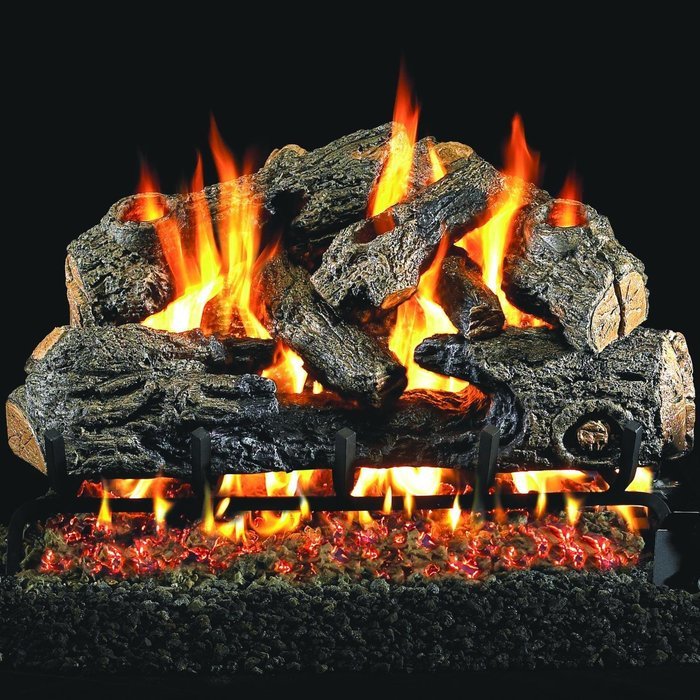 Peterson Real Fyre 24-inch Charred Northern Oak Log Set With Vented Propane Ansi Certified G46 Burner - Electronic...