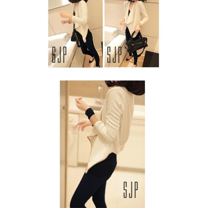 Evtech(tm) Women's Fashion Style Casual Suit Long-sleeved Short Jacket Slim Loose Cardigan Coat - Black with Apricot... N12