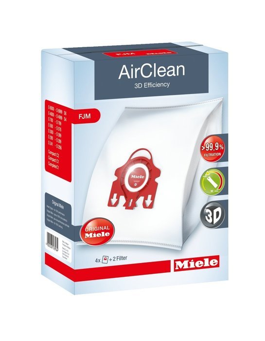 Miele AirClean 3D Efficiency Dust Bag, Type FJM, 8 Bags & 4 Filters