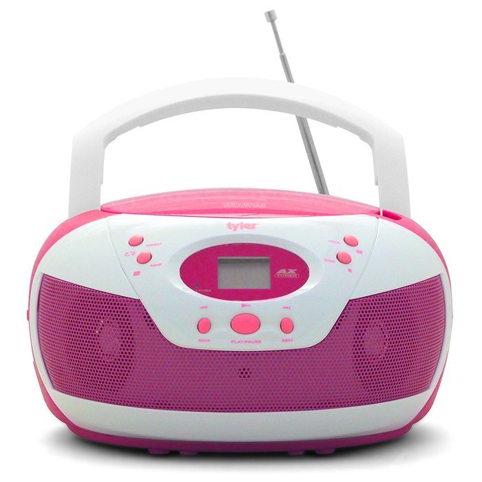 Tyler Portable Neon Pink Stereo CD Player with AM/FM Radio and Aux & Headphone Jack Line-In (TAU105-NPK)
