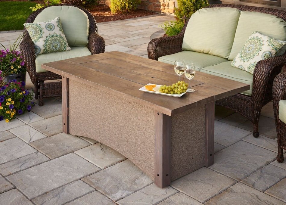 Outdoor Great Room PR-1242-K Pine Ridge Table Barnwood Top Supercast Honey Glow Burner, Brown