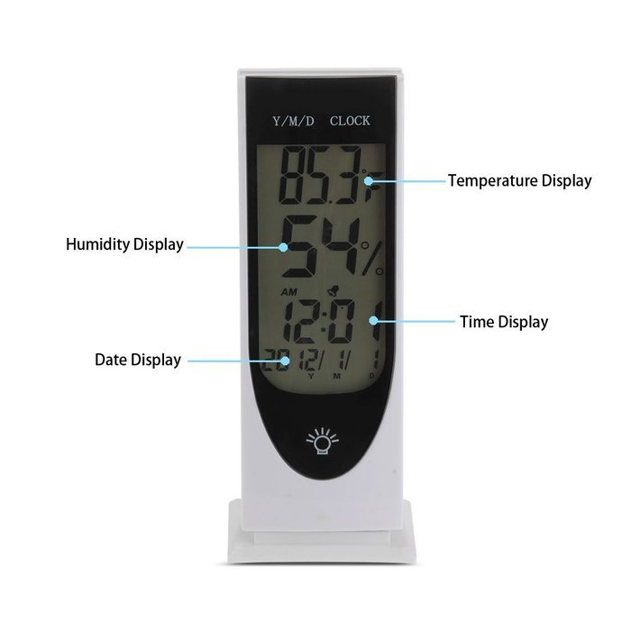 Momoday Luminous Digital LCD Hygrometer Humidity Thermometer Temperature Meter Clock(White) N3