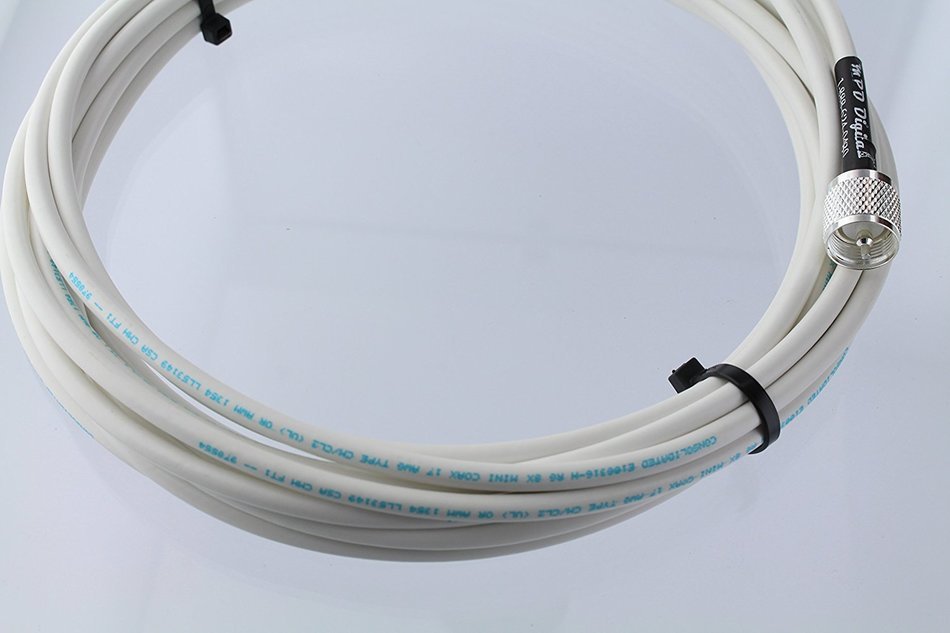 MPD Digital RG8x-W-PL259-65ft VHF Antenna Cable RF CB & AIS Mini-8 Coaxial Jumper Silver Teflon PL-259 65' N5