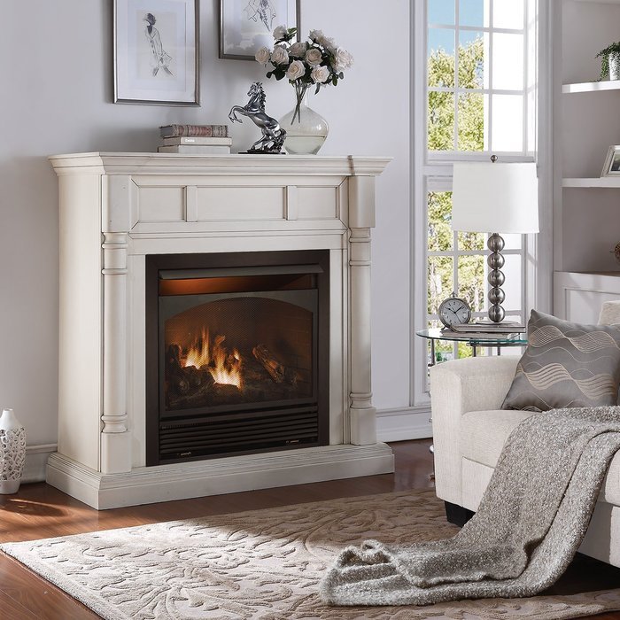 Duluth Forge Full Size Dual Fuel Vent Free Gas Fireplace - 32,000 BTU, Remote Control, Antique White Finish N3