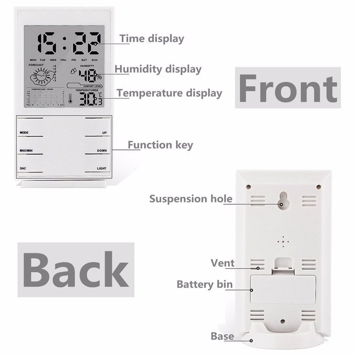Indoor Digital LCD Hygrometer Thermometer Temperature Humidity Meter Alarm Clock N3