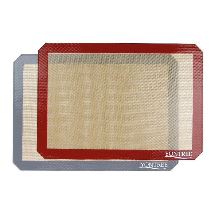 Yontree Silicone Baking Mat Cookie Sheet 2xQuarter Size Brown Base & Red Edge N8
