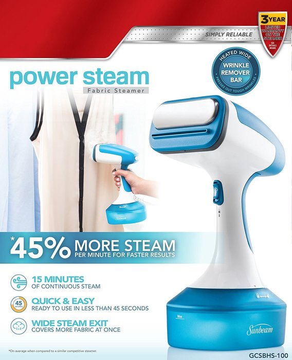 Sunbeam Hand Held Garment Steamer W/10' 360 Degree Swivel Cord for Tangle-Free Steaming, GCSBHS-100-000 N2