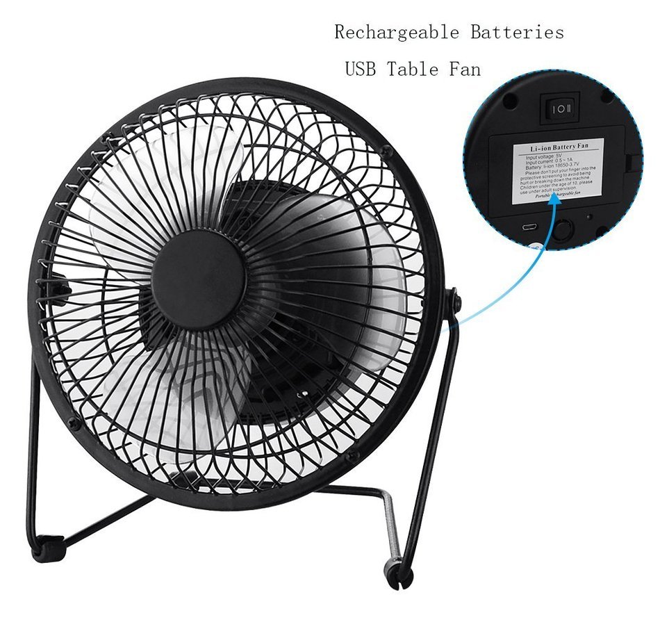 Jhua Rechargeable Mini USB Table Fan Portable Desk Fan Powered by USB/ 18650 Lithium-ion Rechargeable Batteries...