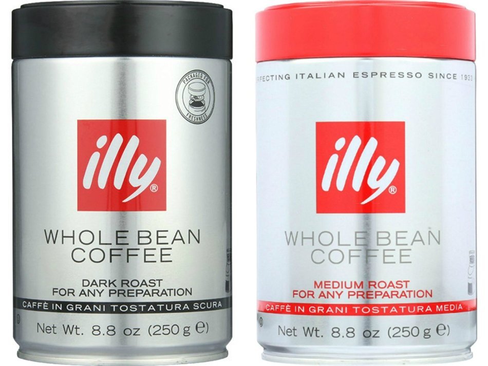 Illy Whole Bean Coffee Variety 2 Pack (Dark Roast 8.8 Oz + Medium Roast 8.8 Oz) N2