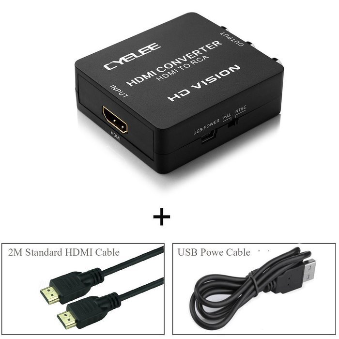 Cyelee 1080P HDMI to RCA Composite Video Audio Converter with HDMI Cable - 6 Feet(2 Meters) N10