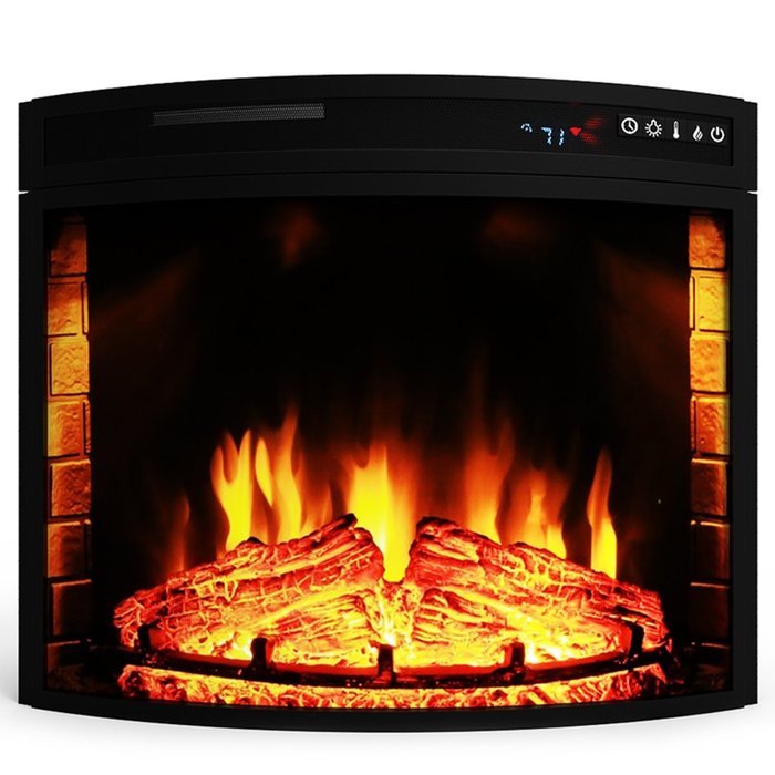 Elite Flame 28 Inch Curved Ventless Electric Space Heater Built-in Recessed Firebox Fireplace Insert N2