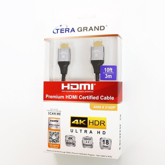 Tera Grand - Premium HDMI Certified 2.0 Cable with Aluminum housing, Supports 4K HDR UltraHD, 18 Gbps, 4K/60Hz...