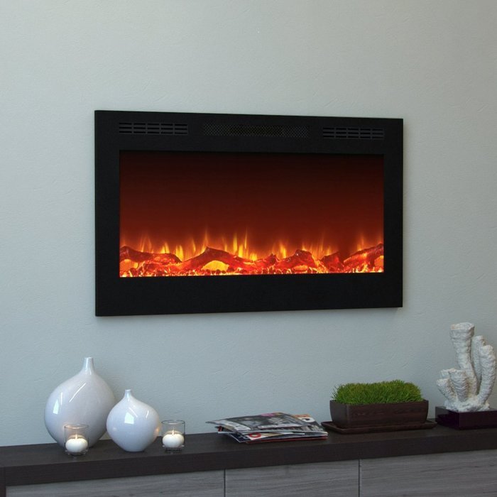 Moda Flame 35 Inch Cynergy Log Built-In Wall Mounted Electric Fireplace N3