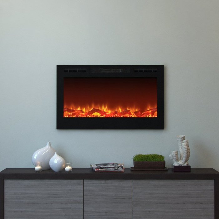 Moda Flame 35 Inch Cynergy Log Built-In Wall Mounted Electric Fireplace N4