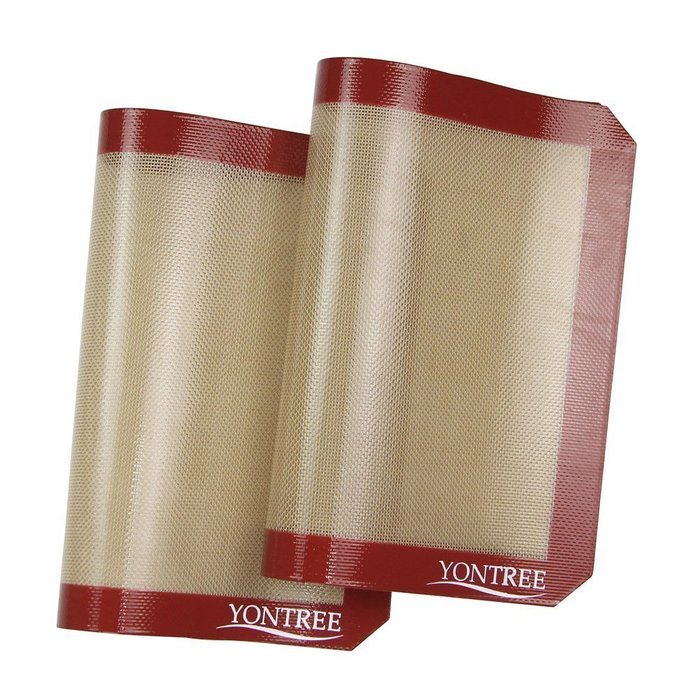 Yontree Silicone Baking Mat Cookie Sheet 2xQuarter Size Brown Base & Red Edge N15