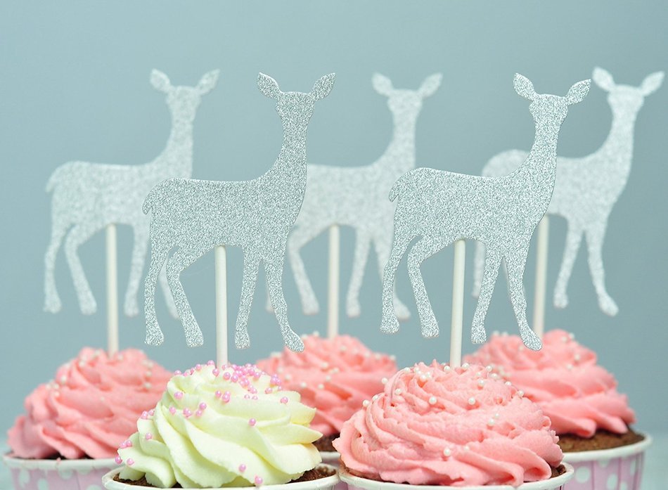 BeBeFun Cupcake Decorative Toppers Glitter Gold Toppers Deers Shape Cupcake Decorating Tools for Wedding Birthday... N5