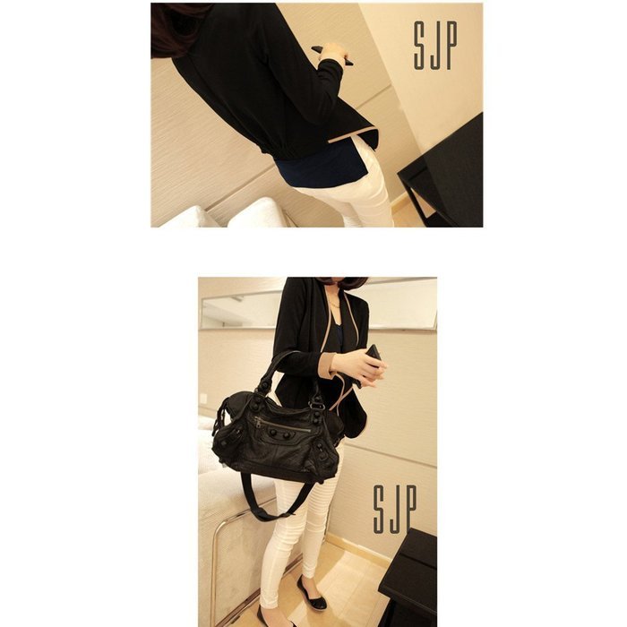 Evtech(tm) Women's Fashion Style Casual Suit Long-sleeved Short Jacket Slim Loose Cardigan Coat - Black with Apricot... N13
