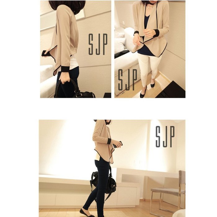 Evtech(tm) Women's Fashion Style Casual Suit Long-sleeved Short Jacket Slim Loose Cardigan Coat - Black with Apricot... N15