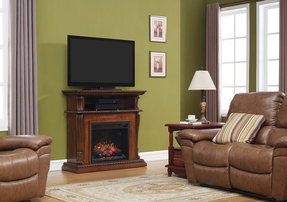 ClassicFlame 23DE1447-W502 Corinth Wall or Corner TV Stand for TVs up to 47", Burnished Walnut (Electric Fireplace... N2