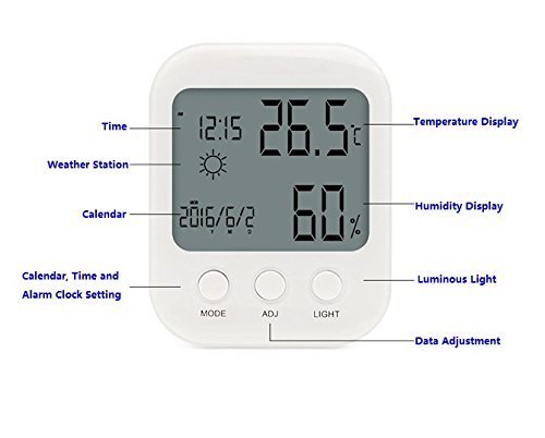 17BUY CH-819 Digital LCD Indoor Humidity Temperature Monitor Hygrometer Thermometer with Luminous Light Calendar...