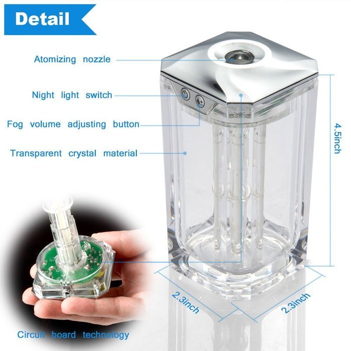 AGPtek Portable Mini Humidifier with Changing Color LED Crystal Glass for Ultrasonic Room, Bedrooms, Home and... N7