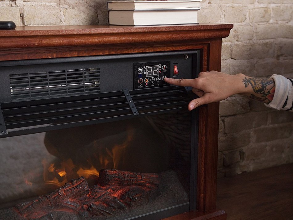 Green Peak Large Room Infrared Quartz Fireplace in Burnished Oak Finish w/Remote N3