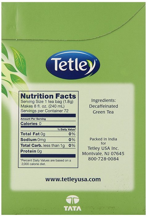 Tetley Green Tea Decaf, 72 Count (Pack of 6) N4