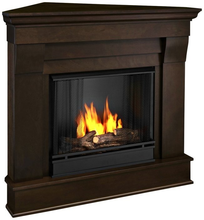 Real Flame Chateau Corner Ventless Gel Fireplace - Dark Walnut