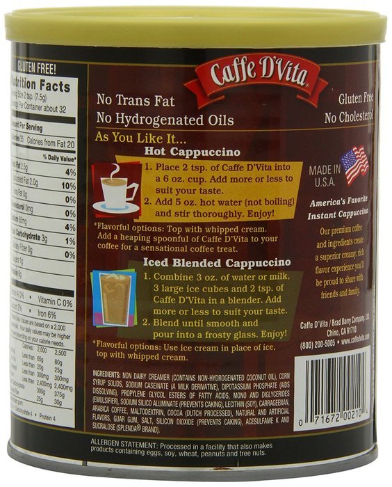 Caffe D'Vita Sugar Free French Vanilla Cappuccino Mix, 8.5-Ounce Canisters (Pack of 6) N5