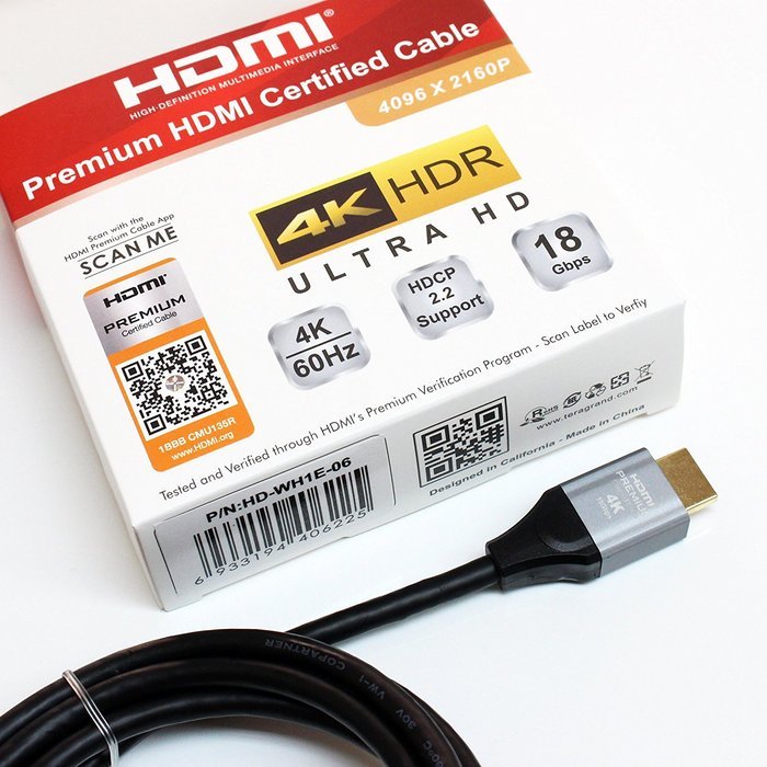Tera Grand - Premium HDMI Certified 2.0 Cable with Aluminum housing, Supports 4K HDR UltraHD, 18 Gbps, 4K/60Hz... N4