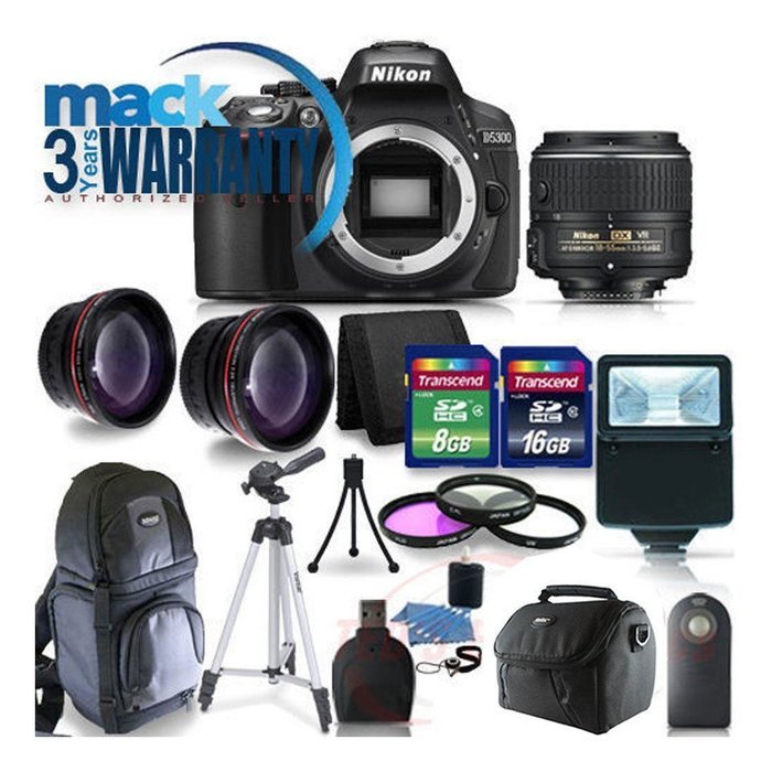 NEW Nikon D5300 Digital SLR Camera + Lens Kit 18-55mm VR + 24GB Complete Kit