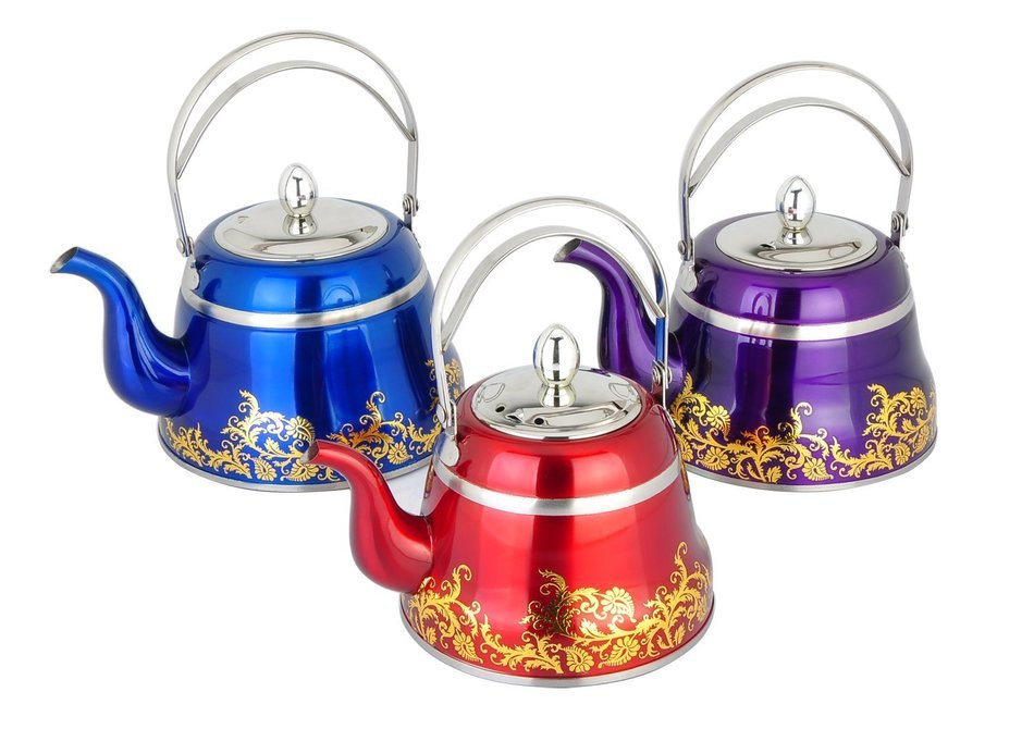 Stainless Steel Artistic Tea Coffee kettle, Capsulated Bottom, Removal Insert Infuser, Fold Down Handle, Colorful... N8