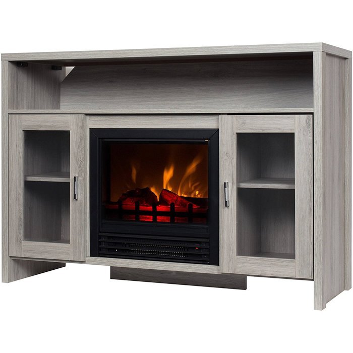 Decor Flame 42" Mantel Hudson Fireplace Media Console For TV's Up To 50"; New Grey Finish N2